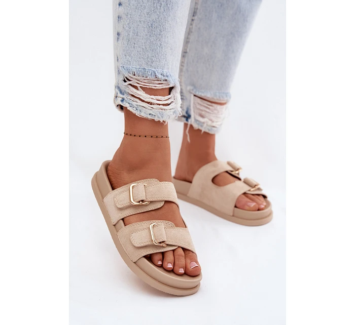 Dámské pantofle se zlatými sponami Béžové Pelorin