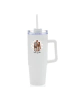 Personalizovaná termoska s průhledným víčkem s výřezem fotky na podkladu