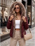 Dámská zimní prošívaná bunda s kožešinou, vínová, FashionStreet TY5985 Dámská zimní prošívaná bunda s kožešinou, vínová, FashionStreet TY5985