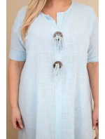 Dámské bavlněné šaty Plus Size s vázáním u výstřihu modré