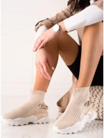 Zajímavé  tenisky dámské hnědé bez podpatku