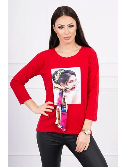 Halenka s model 18743934 a barevnou 3D mašlí červená - K-Fashion