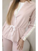 Dámská bavlněná souprava s proužky a stahovacími lemy pudrově růžová Dámská bavlněná souprava s proužky a stahovacími lemy pudrově růžová