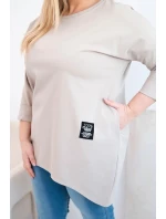 Dámská blůza Plus Size s delším zadním dílem a dlouhým rukávem tmavě béžová