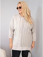 Dámská bavlněná mikina Plus Size s kapucí a pleteným panelem fango zelená