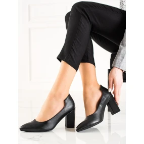 Komfortní dámské černé  lodičky na širokém podpatku
