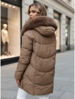 Dámská zimní bunda dlouhá prošívaná s kapucí béžová Dstreet model 21991807 - FashionStreet Dámská zimní bunda dlouhá prošívaná s kapucí béžová Dstreet model 21991807 - FashionStreet