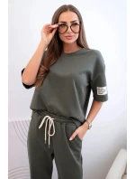 Dámský viskózový komplet s krátkým rukávem a nohavicemi khaki