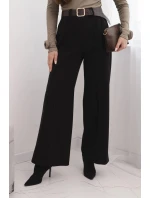 Dámské elegantní kalhoty s páskem a širokou nohavicí černé Dámské elegantní kalhoty s páskem a širokou nohavicí černé