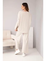 Dámský viskózový komplet s volnou blůzou a kalhotami béžový