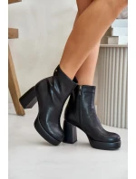 Boty na podpatku z přírodní kůže Černé GOE OO2N4166-W2