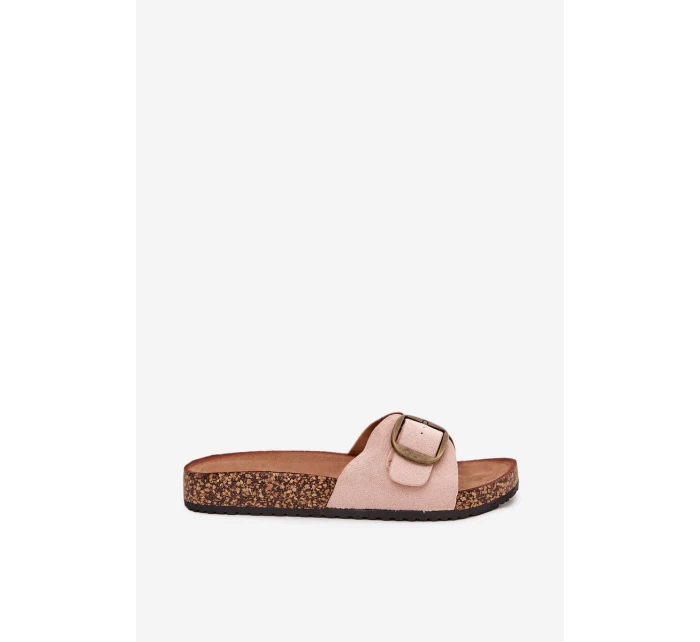 Dámské pantofle s přezkou na korkové platformě růžové Zavira Dámské pantofle s přezkou na korkové platformě růžové Zavira