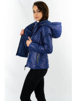 Tmavě modrá krátká dámská prošívaná bunda s kapucí (B9566)