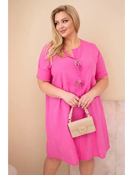 Dámské bavlněné šaty Plus Size s vázáním u výstřihu růžová