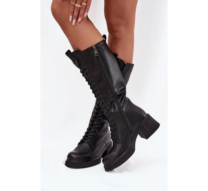 Kožené Kozačky Na Klínu  Černé model 21708008 - VINCEZA