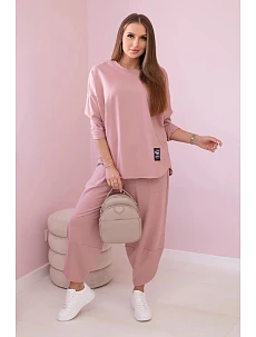Bavlněná mikina kalhoty set tmavě růžová