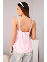 Dámská halenka na ramínkách s krajkovým model 22040212 bonbónově růžová - K-Fashion