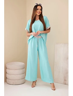 Komplet z viskózy se zlatým lemováním mátový