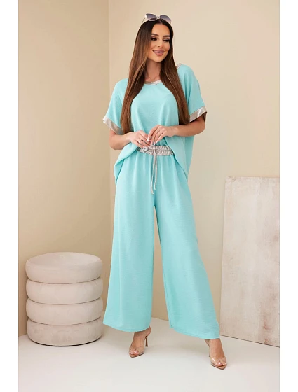 Komplet z viskózy se zlatým lemováním mátový