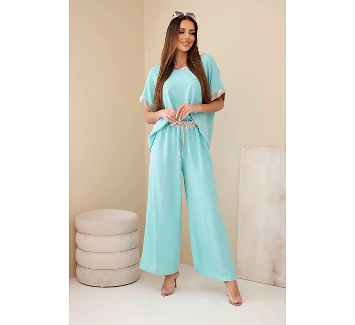 Komplet z viskózy se zlatým lemováním mátový