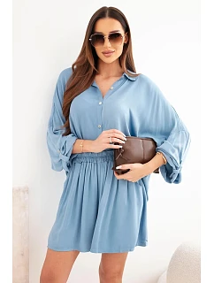 Dámský viskózový komplet košile s knoflíky a volné kraťasy džínový