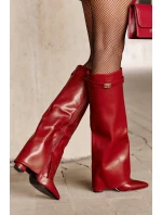 Dámské Kozačky Eko Kůže S Otočeným Svrškem Na Podpatku Bordové Avamora