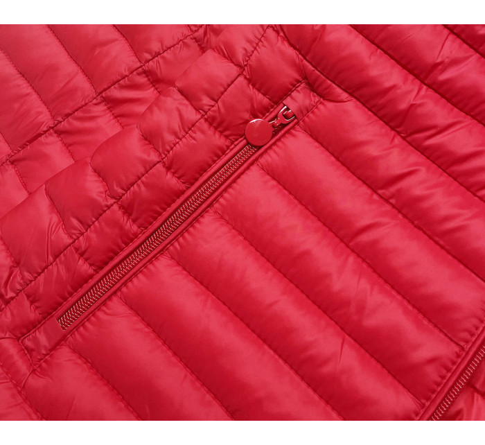 Červená prošívaná bunda s kapucí (LD-7218)