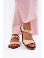 Dámské kožené ploché sandály model 21692915 béžové - Zazoo Dámské kožené ploché sandály model 21692915 béžové - Zazoo