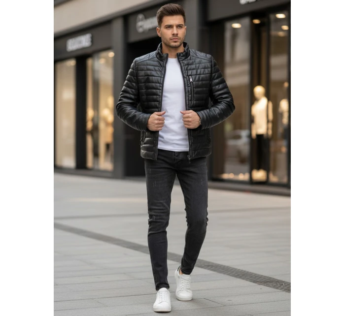 Pánská zimní prošívaná kožená bunda černá FashionStreet TX5113