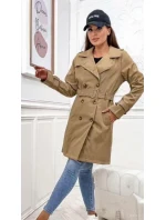 Płaszcz damski typu trencz z paskiem Goodlookin ciemny beżowy (KK60417-4#)