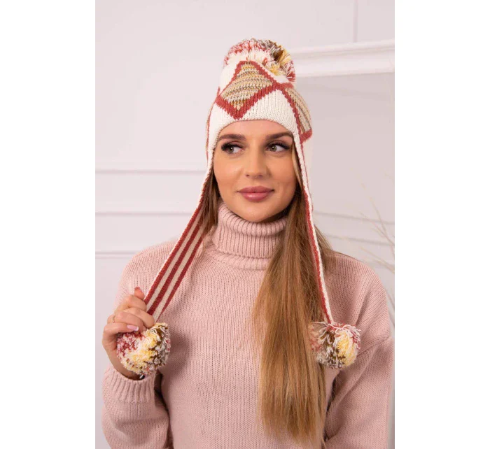 Dámská klapka na uši Eunika K322 ecru+red