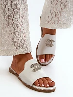 Elegantní Dámské Lesklé Žabky S Ozdobou S.Barski KV27-050 Stříbrné