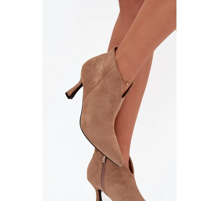 Nízké dámské kotníkové boty na jehlovém podpatku ekozamšové béžové Jolivra