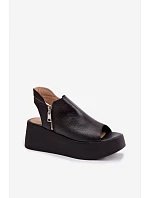 model 22100618 Kožené sandály na platformě Černé - Zazoo