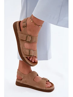 Kožené semišové dámské sandály s přezkami Vinceza 79620 hnědé