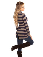 Trendy KouCla jemný pletený dlouhý svetr + džínový límec