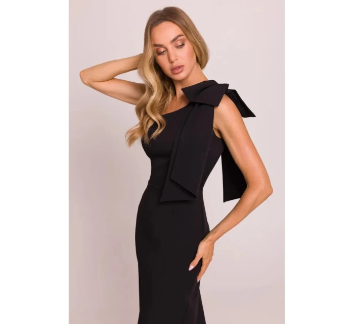 Dámské  šaty na jedno rameno s mašlí M847 černé -  Moe