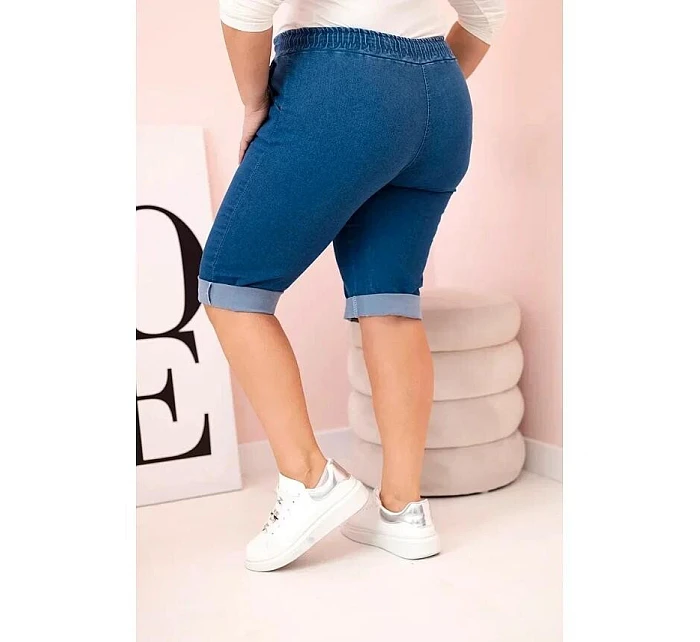 Dámské bavlněné šortky Plus Size tmavě modré - Kesi Dámské bavlněné šortky Plus Size tmavě modré - Kesi