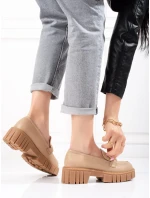 Moderní hnědé  polobotky dámské na plochém podpatku