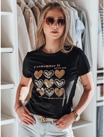 Dámské tričko se srdcem LOVETIK černé FashionStreet RY2734 Dámské tričko se srdcem LOVETIK černé FashionStreet RY2734