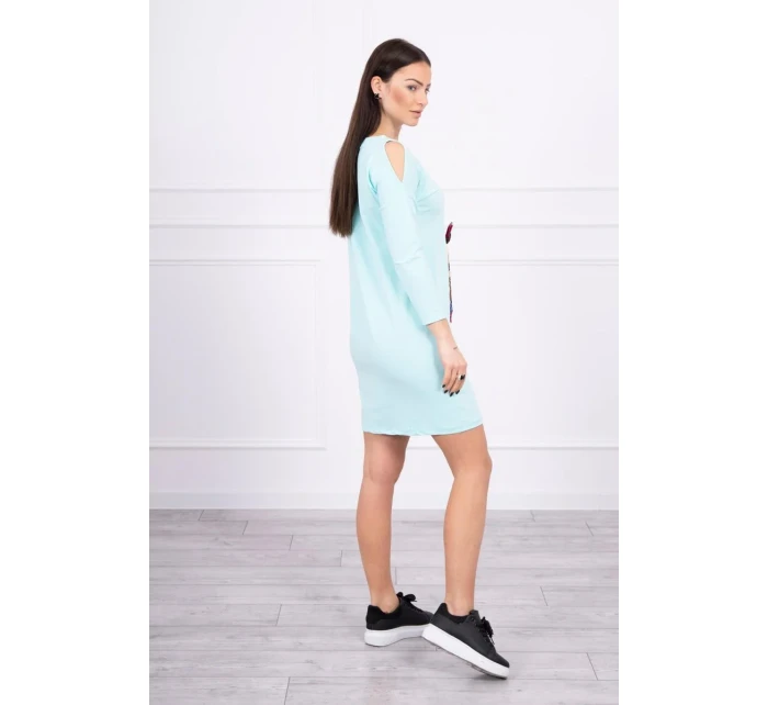 Šaty s grafikou a barevnou 3D mašlí mincovníku