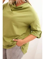 Dámská blůza Plus Size s bavlnou volného střihu s vodním výstřihem fango olivová