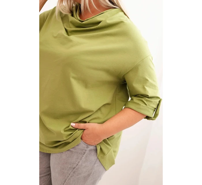 Dámská blůza Plus Size s bavlnou volného střihu s vodním výstřihem fango olivová