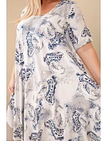 Dámské viskózové šaty Plus Size s krátkým rukávem a model 22043098 střihem béžová - K-Fashion