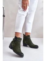 Zateplené semišové botky na podpatku se zipem tmavě zelené Zazoo 60478