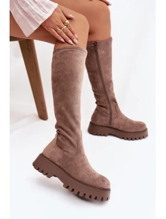 Zateplené dámské kozačky na platformě Big Star model 21821754 béžové - Big Star Shoes