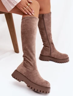 Zateplené dámské kozačky na platformě Big Star OO274722 béžové