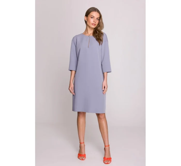 Šaty uvolněného střihu s výstřihem s šedá model 20966109 - STYLOVE Šaty uvolněného střihu s výstřihem s šedá model 20966109 - STYLOVE