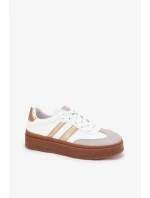 Dámské tenisky na platformě z eko kůže Elaraven – bílo-zlaté Dámské tenisky na platformě z eko kůže Elaraven – bílo-zlaté