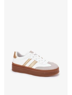 Dámské tenisky na platformě z eko kůže Elaraven – bílo-zlaté